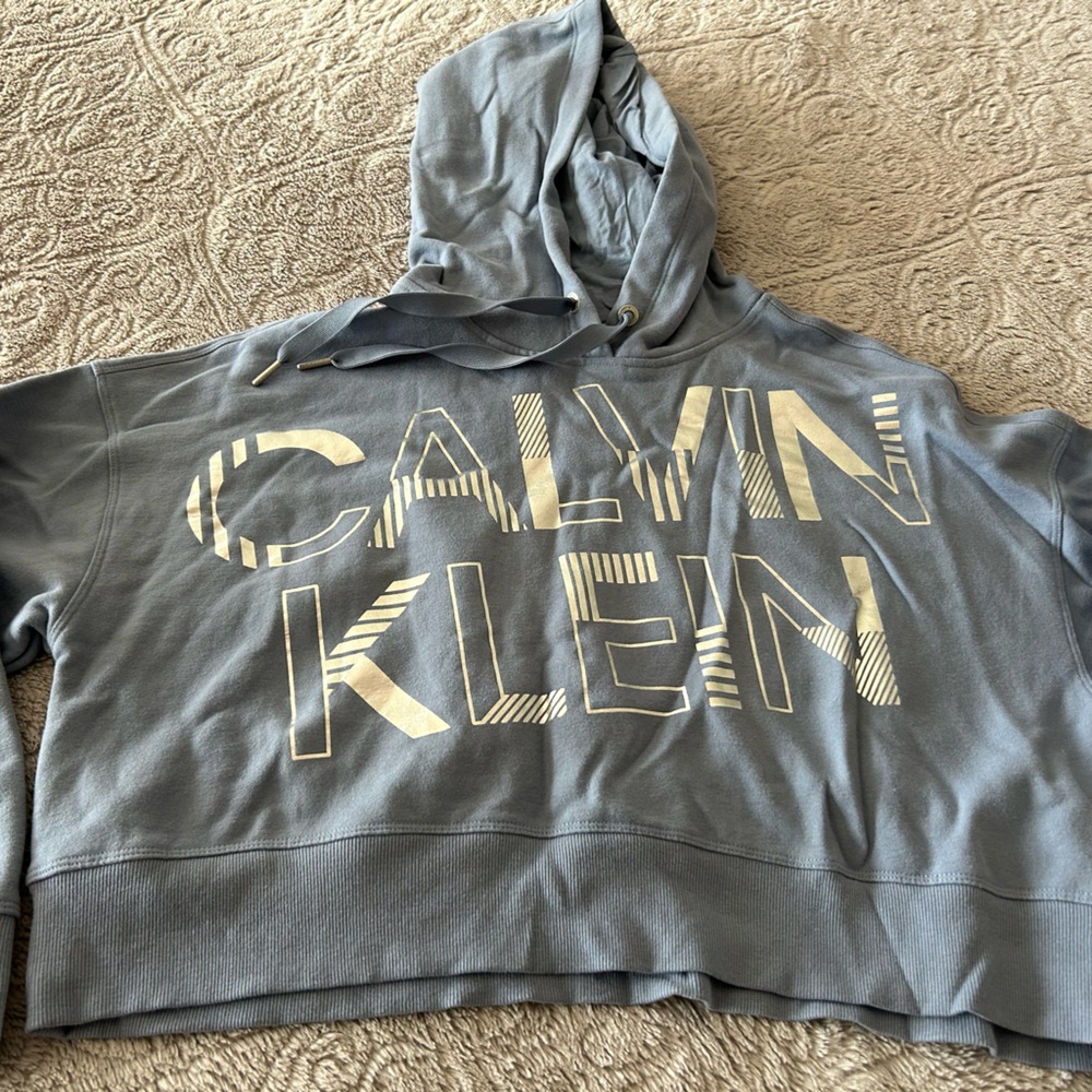 Calvin Klein cropped hoodie blue/grey silver lettering